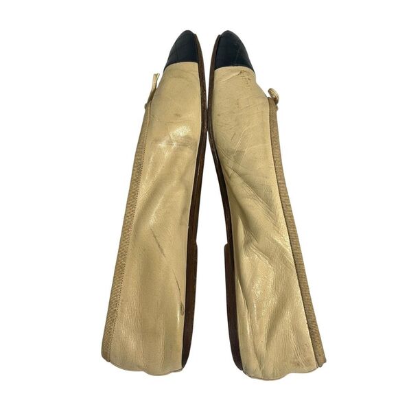 Chanel Classic Cream & Black Black Leather CC Cap Toe Ballet Flats Size 7 Women’ - Picture 3 of 5